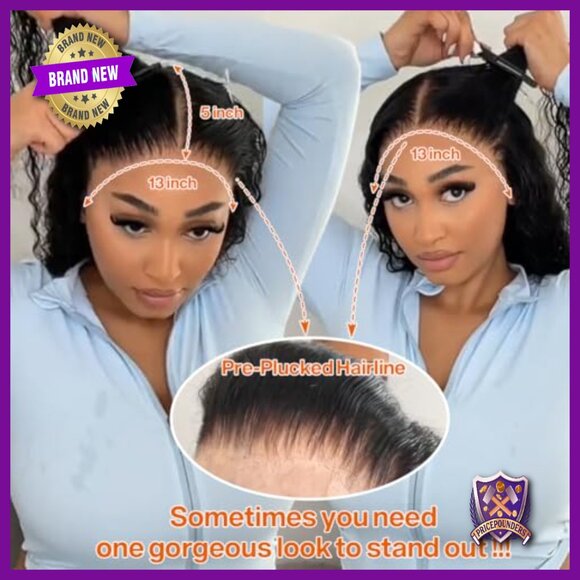 28 Inch Human Hair Deep Wave Lace Front Wig 200% Density Pre Plucked